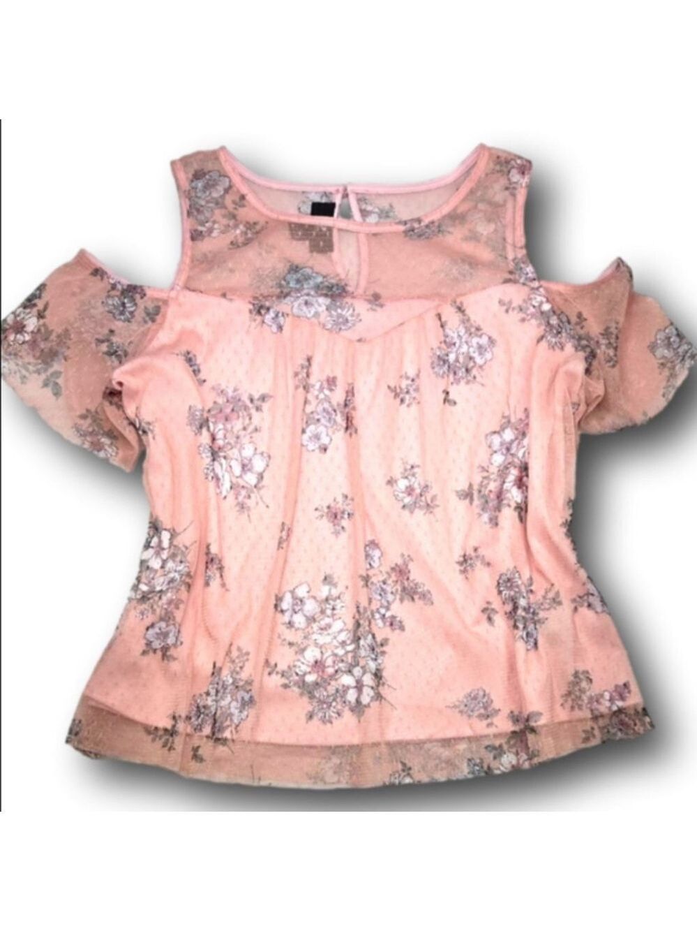Women's IZ BYER Pink Floral Cold Shoulder Blouse Plus Size XL